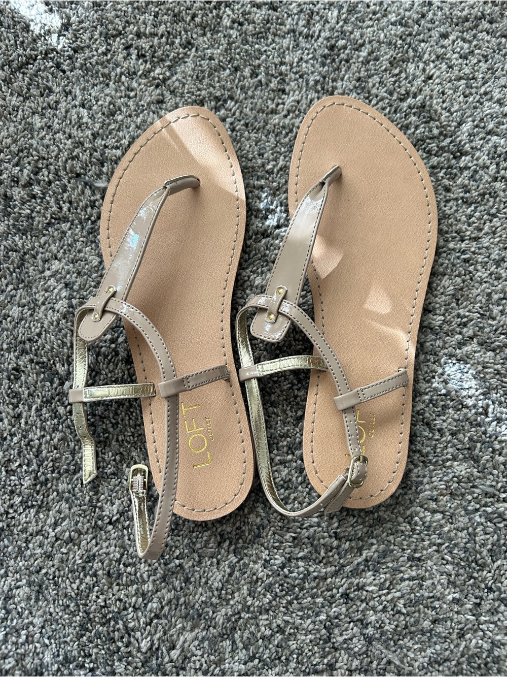 LOFT Women's Metallic Nude T-Strap Sandals